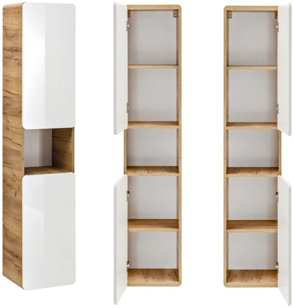 Badezimmer Waschplatz Set inkl. 61 cm Keramikwaschtisch LUTON-56 Hochglanz weiß mit Wotan Eiche Nb, B/H/T ca. 110/200/46 cm Bild 7