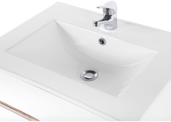 Badezimmer Waschplatz Set inkl. 61 cm Keramikwaschtisch LUTON-56 Hochglanz weiß mit Wotan Eiche Nb, B/H/T ca. 110/200/46 cm Bild 4