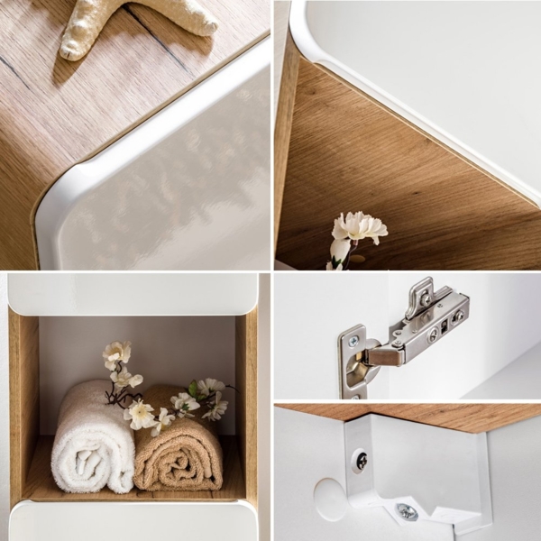 Badezimmer Waschplatz Set inkl. 61 cm Keramikwaschtisch LUTON-56 Hochglanz weiß mit Wotan Eiche Nb, B/H/T ca. 110/200/46 cm Bild 8