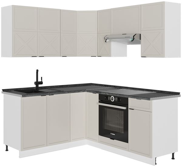 Eckküche Fame-Line GrauBeige/Weiß 190 x 60 cm , AP Anthrazit Vicco
