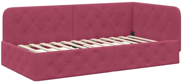 vidaXL Eckbettgestell mit Kopfteil Weinrot 90 x 190 cm Samt 42016527