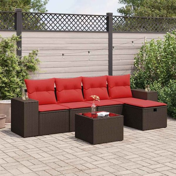 vidaXL 6-tlg. Garten-Sofagarnitur mit Kissen Braun Poly Rattan 3325680