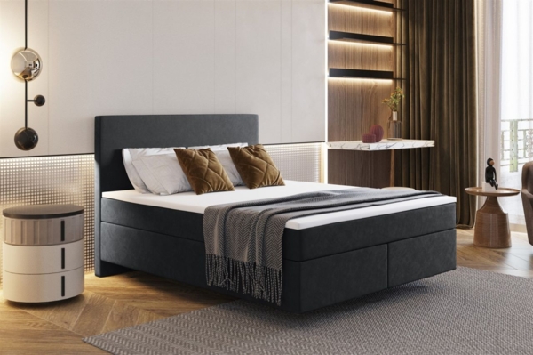 Boxspringbett Schlafzimmerbett ROCIO Nr. 5 Premium 140x200 cm in Stoff Schwarz