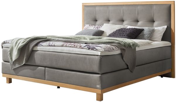 Cecilia Boxspringbett grau Eiche MassivholzPolyester 206cm x 148cm x 125cm
