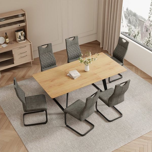 Jiexi Essgruppe Tisch-und Stuhlset, Ausziehbarer Esstisch (130–170 cm) mit 4-6 Stühlen
