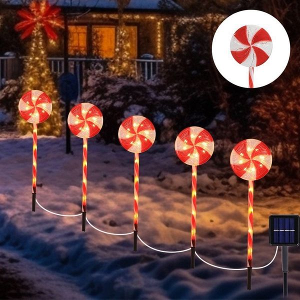 ABC Solarbetriebene Lichterkette in Form eines Zuckerrohrs, Weihnachtsdekoration, 1 bis 5 cm großer Lutscher, ABC