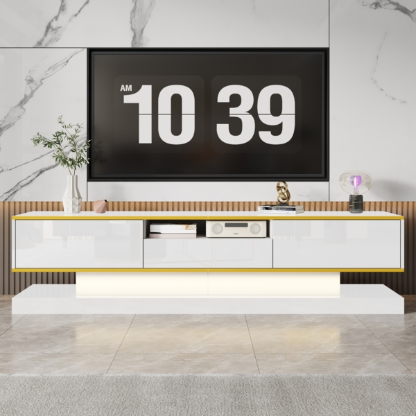 Merax Moderner TV-Schrank 180*38*45cm mit drei Schubladen und einem offenen Fach - Hochglanz mit farbwechselnden LED-Leuchten