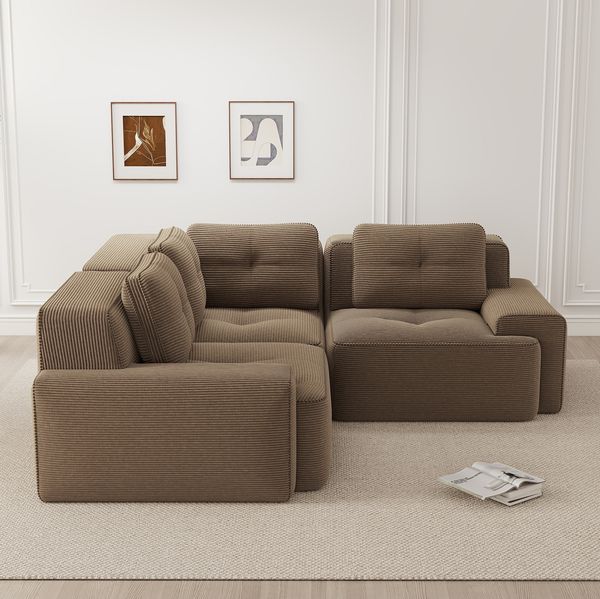 Ecksofa modular 69cm×177cm×104cm in Braun aus Cord – Tiefsitzer mit 74 cm Sitztiefe
