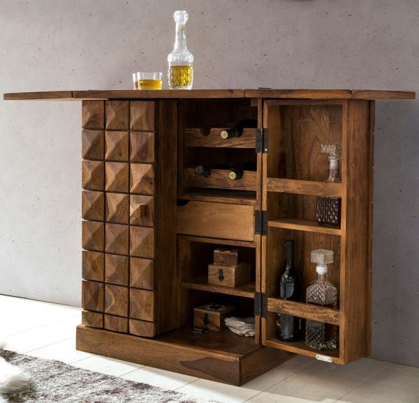 Kadima Design "Saar" Massivholz Hausbar Ausklappbare Weinbar, Barschrank mit Türen. Braun, 64x50x91 cm Bild 2