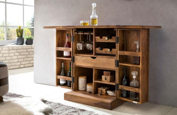 Kadima Design "Saar" Massivholz Hausbar Ausklappbare Weinbar, Barschrank mit Türen. Braun, 64x50x91 cm Bild 9
