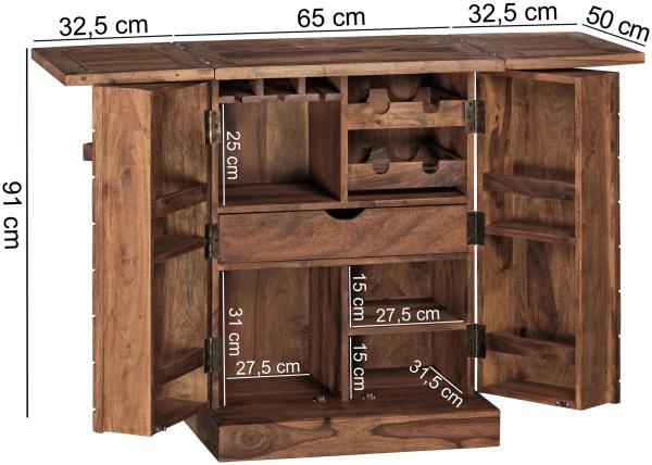 Kadima Design "Saar" Massivholz Hausbar Ausklappbare Weinbar, Barschrank mit Türen. Braun, 64x50x91 cm Bild 4