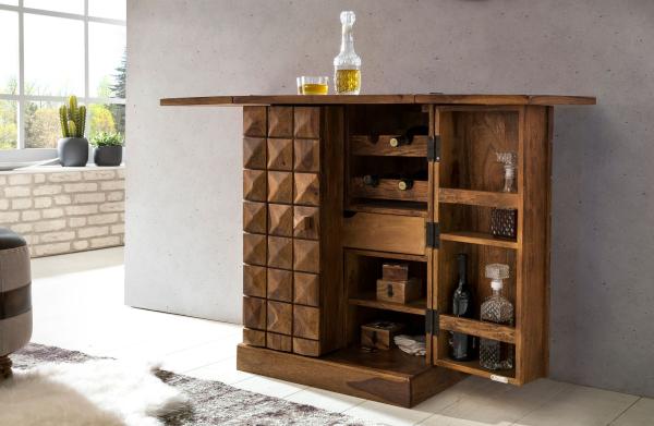 Kadima Design "Saar" Massivholz Hausbar Ausklappbare Weinbar, Barschrank mit Türen. Braun, 64x50x91 cm Bild 3