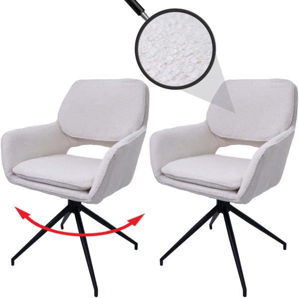 2er-Set Esszimmerstuhl HWC-N74, Küchenstuhl, drehbar Auto-Return, Stoff Bouclé (540g/m²) Öko-Tex ~ creme