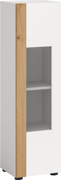 Vitrine >Ruda< stehend / hängend, Weiß / Artisan Eiche Dekor - 30x112x33cm (BxHxT)