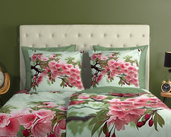 good morning Wendebettwäsche Lotti, Renforcé, 3 teilig, 100% Baumwolle, Renforcé, Reißverschluss, Wendeoptik, Blumen, grün Bild 2