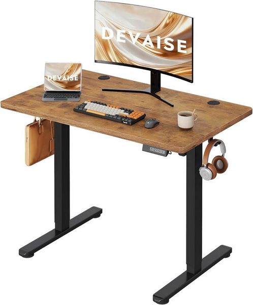 DEVAISE Schreibtisch Höhenverstellbarer Schreibtisch elektrisch 100×60 cm (Höhenverstellung 72–118 cm, Memory-Funktion für 3 Höhen, leise <50 dB, 1 Tisch), Ergonomischer Computertisch für Büro, Home Office, Farbe Eiche