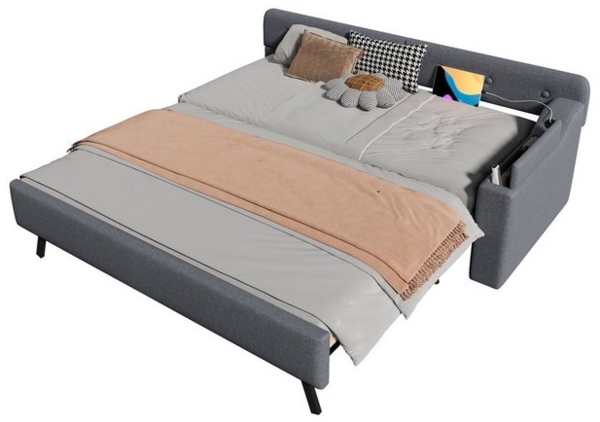 REDOM Daybett Schlafsofa,Tagesbett,mit ausziehbarem Ausziehbett (Schlafsofa 90x200 cm mit Lattenrost und ausziehbarem Rollbett, USB+Type-C Ladeanschluss, Staufach), ohne Matratze Bild 4