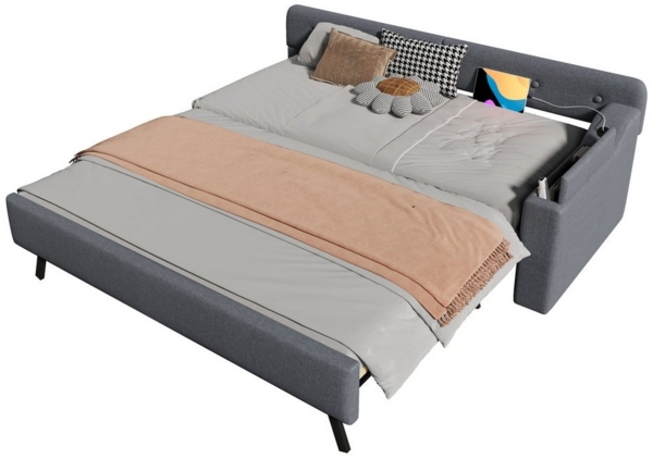 REDOM Daybett Schlafsofa,Tagesbett,mit ausziehbarem Ausziehbett (Schlafsofa 90x200 cm mit Lattenrost und ausziehbarem Rollbett, USB+Type-C Ladeanschluss, Staufach), ohne Matratze Bild 1