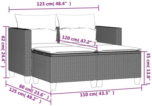 vidaXL Gartensofa 2-Sitzer mit Hockern Braun Poly Rattan 365792 Bild 3
