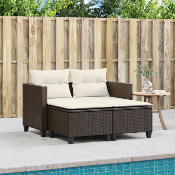 vidaXL Gartensofa 2-Sitzer mit Hockern Braun Poly Rattan 365792 Bild 8