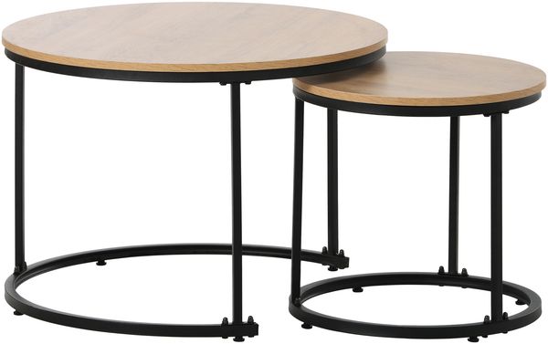 2er Set Runder Couchtisch Eiche, Nesting Beistelltisch Wohnzimmer, Moderner Sofatisch aus MDF Bild 8