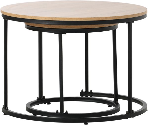 2er Set Runder Couchtisch Eiche, Nesting Beistelltisch Wohnzimmer, Moderner Sofatisch aus MDF Bild 9