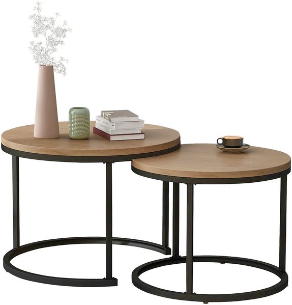 2er Set Runder Couchtisch Eiche, Nesting Beistelltisch Wohnzimmer, Moderner Sofatisch aus MDF Bild 7