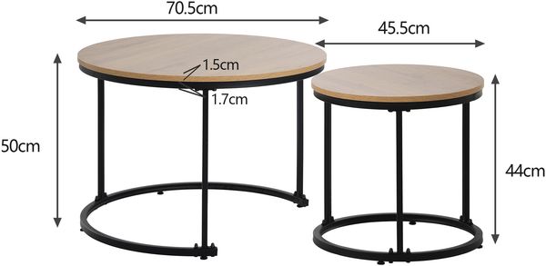 2er Set Runder Couchtisch Eiche, Nesting Beistelltisch Wohnzimmer, Moderner Sofatisch aus MDF Bild 6