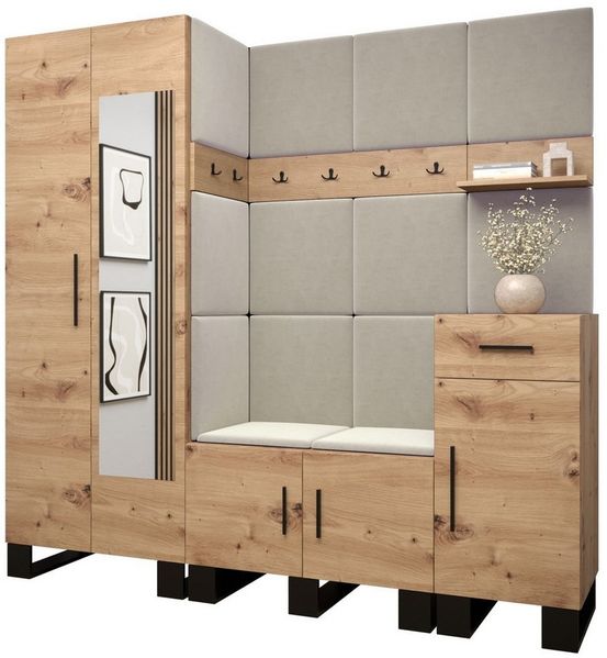 ABIKS MÖBEL Garderoben-Set ARTIN Set 13 Garderobe mit gepolsterten Paneelen, Industriell Design