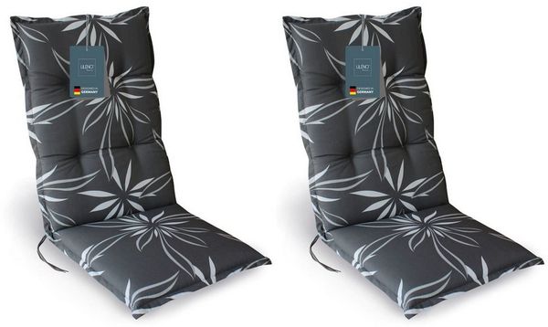 LILENO HOME Hochlehnerauflage Gartenstuhl Auflage, bequeme Sitzauflage für Gartenmöbel, Stuhlkissen, (2 St, 2er Set), Polsterauflage Blume Anthrazit Weiß, Sitzpolster für Klappstühle