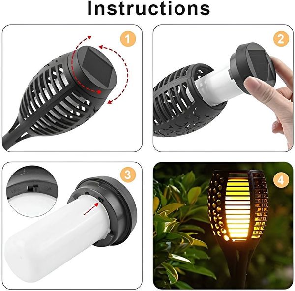 Athlix LED Solarleuchte Gartenfackel LED Solar Fackel Solarleuchten Flammeneffekt, LED fest integriert, IP65 Wasserdicht, 8-10 Stunden Leuchtdauer, Automatischer Lichtsensor