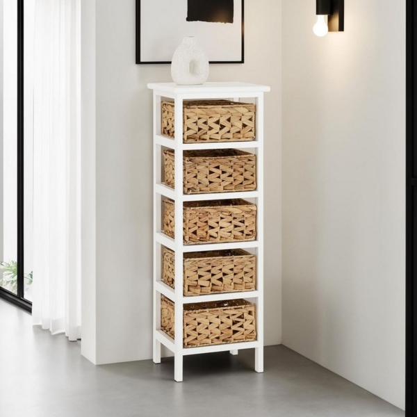 IDIMEX Nachtkommode ARBO, Kommode Schubladenschrank Regal aus Paulownia Holz mit 5 Körben