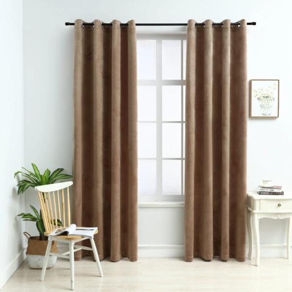 vidaXL Verdunkelungsvorhänge mit Ösen 2 Stk. Samt Beige 140x225 cm 134505