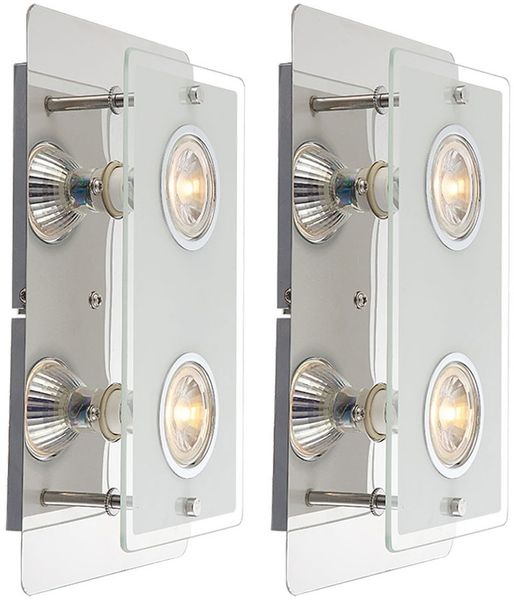 2er Set LED Wandleuchte, 2 Flammig, Glas, Chrom, H 16cm