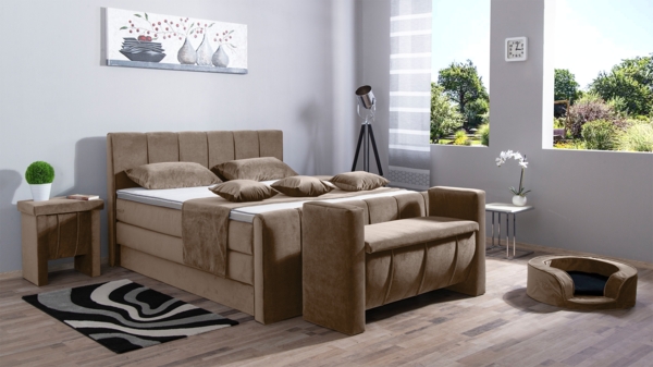 Meisterbetten Boxspringbett Roki 100x200 in VS-Beige, Matratzenbezug Nano, Ergoflex-Topper, mit Fussteil