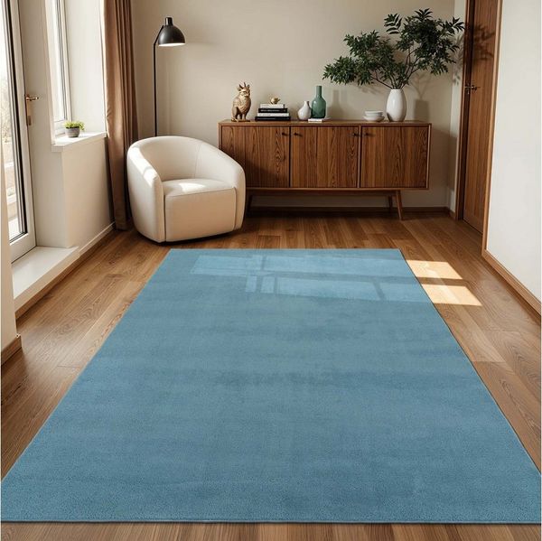 TaraCarpet Teppich Supersoft Kurzflorteppich Fiona Uni, rund, Höhe: 14 mm, Wohnzimmer, Schlafzimmer, Esszimmer, Fiona hellblau 80 rund