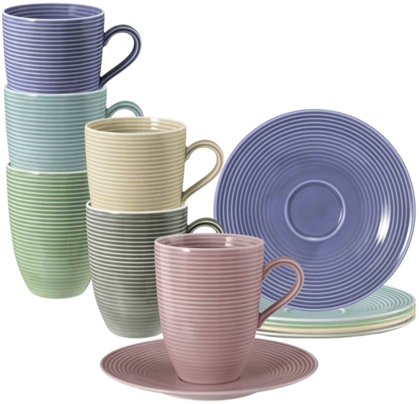 Seltmann Weiden Beat Color Glaze Henkelbecher mit Untertassen 6er Set Mixed
