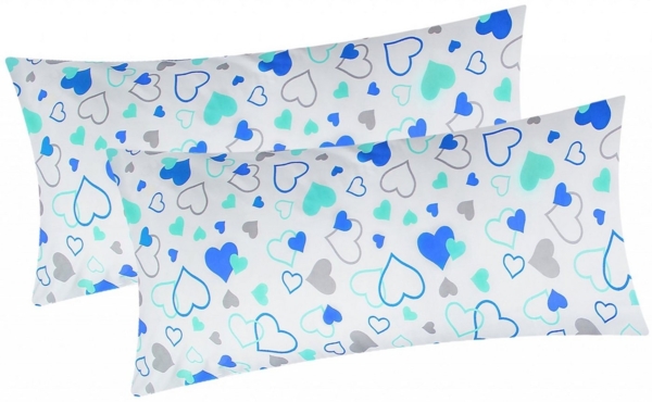 Heubergshop Kissenbezug, (2 Stück), 2er Set 40x80cm - Herzen in blau, grün und grau (KY-620/1-40x80)