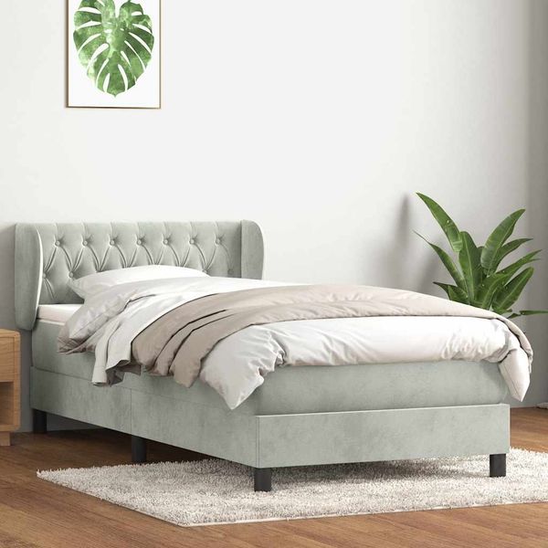 vidaXL Boxspringbett mit Matratze Hellgrau 80x210 cm Samt 3317757