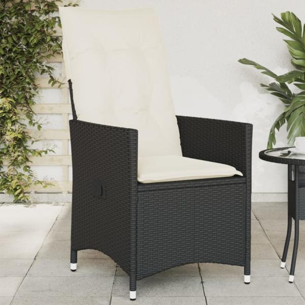 vidaXL Gartensessel Verstellbar mit Kissen Schwarz Poly Rattan 365638