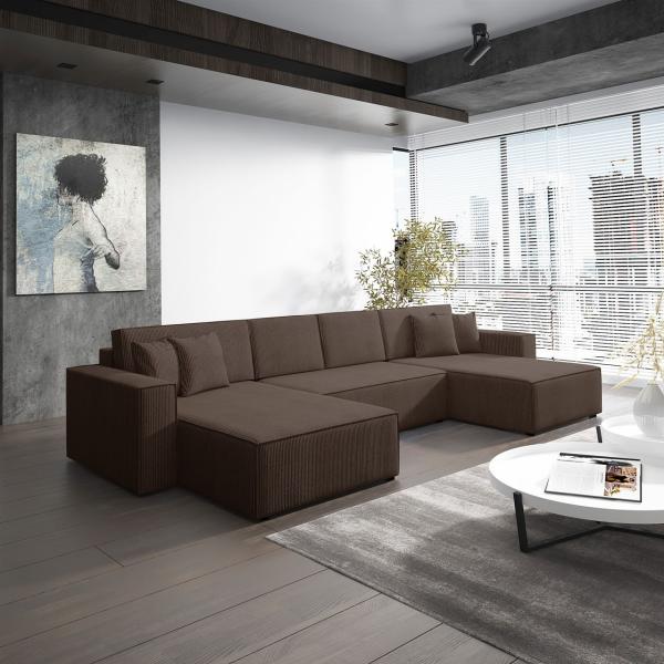 Wohnlandschaft Schlafsofa Sofa CONOR Stoff Poso Dunkelbraun