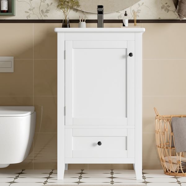 Freistehender Badezimmerschrank mit Waschbecken 51x46x85 cm, Weiß, geräuschlose Schublade