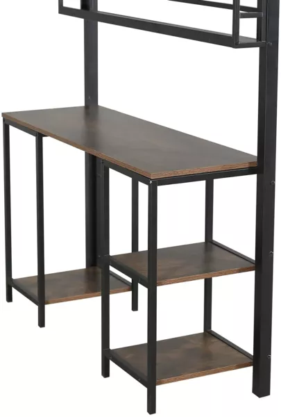 Hochbett mit Schreibtisch und Regal (120x200 cm) Kinderbett mit Rausfallschutz, Lattenrost und Treppe, Metallbett Bild 10