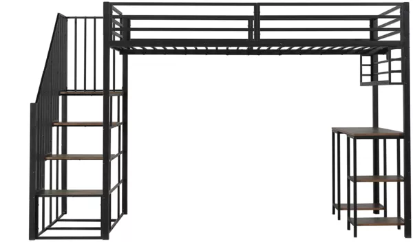 Hochbett mit Schreibtisch und Regal (120x200 cm) Kinderbett mit Rausfallschutz, Lattenrost und Treppe, Metallbett Bild 7