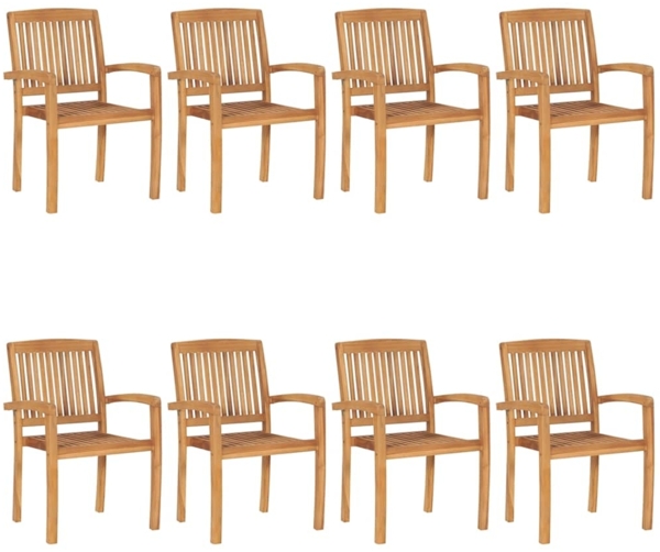 vidaXL Stapelbare Gartenstühle mit Kissen 8 Stk. Massivholz Teak 3073243