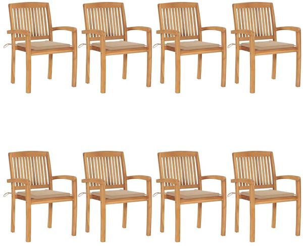vidaXL Stapelbare Gartenstühle mit Kissen 8 Stk. Massivholz Teak 3073243