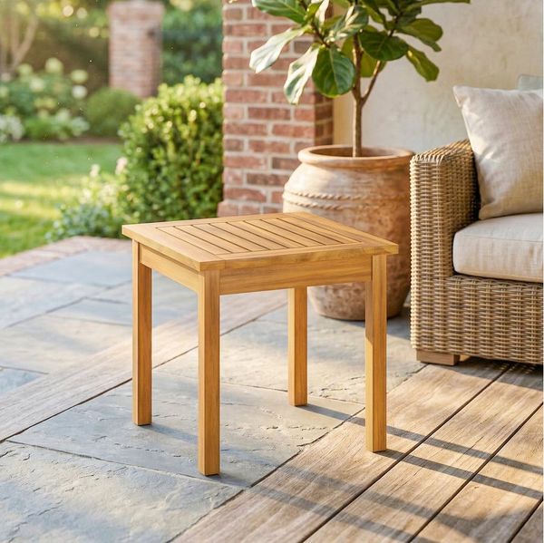 Outsunny Beistelltisch mit Lamellendesign, verstellbaren Füßen (Balkontisch, 1-St, Gartentisch), für Garten Terrasse Balkon Naturholz