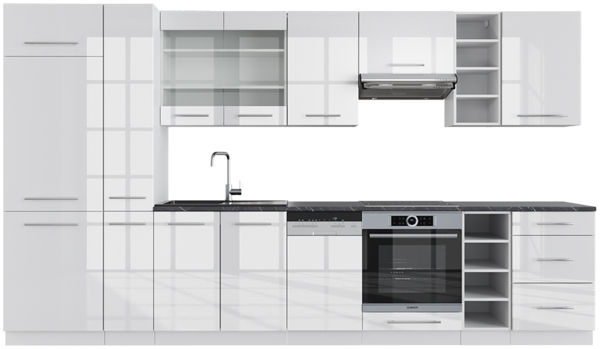 Küchenzeile Fame-Line Weiß Hochglanz/Weiß 355 cm , AP Anthrazit Vicco