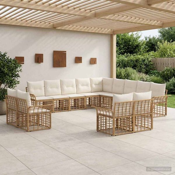 vidaXL Outdoor-Sofagarnitur 13 pcs Natürlich und Cremweiß Polyester 3437810