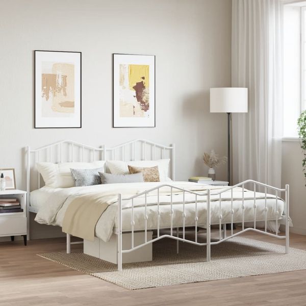 vidaXL Bettgestell mit Kopf- und Fußteil Metall Weiß 183x213 cm 373861